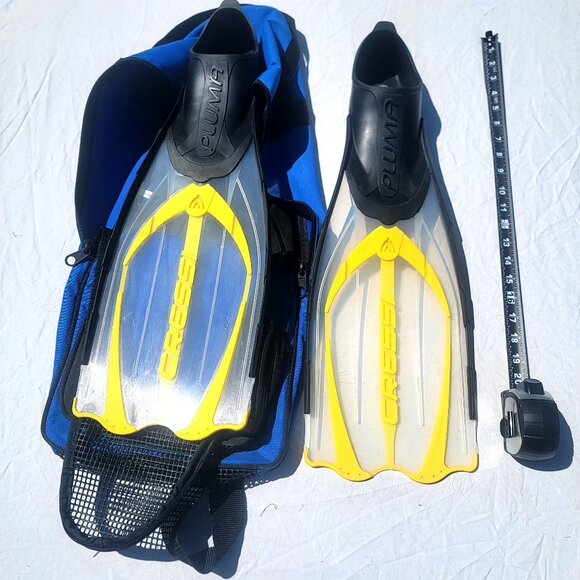 Cressi Pluma Italy Dive Fins Clear/Yellow RARE with MAUI DIVE SHOP Canvas Case - Picture 1 of 13
